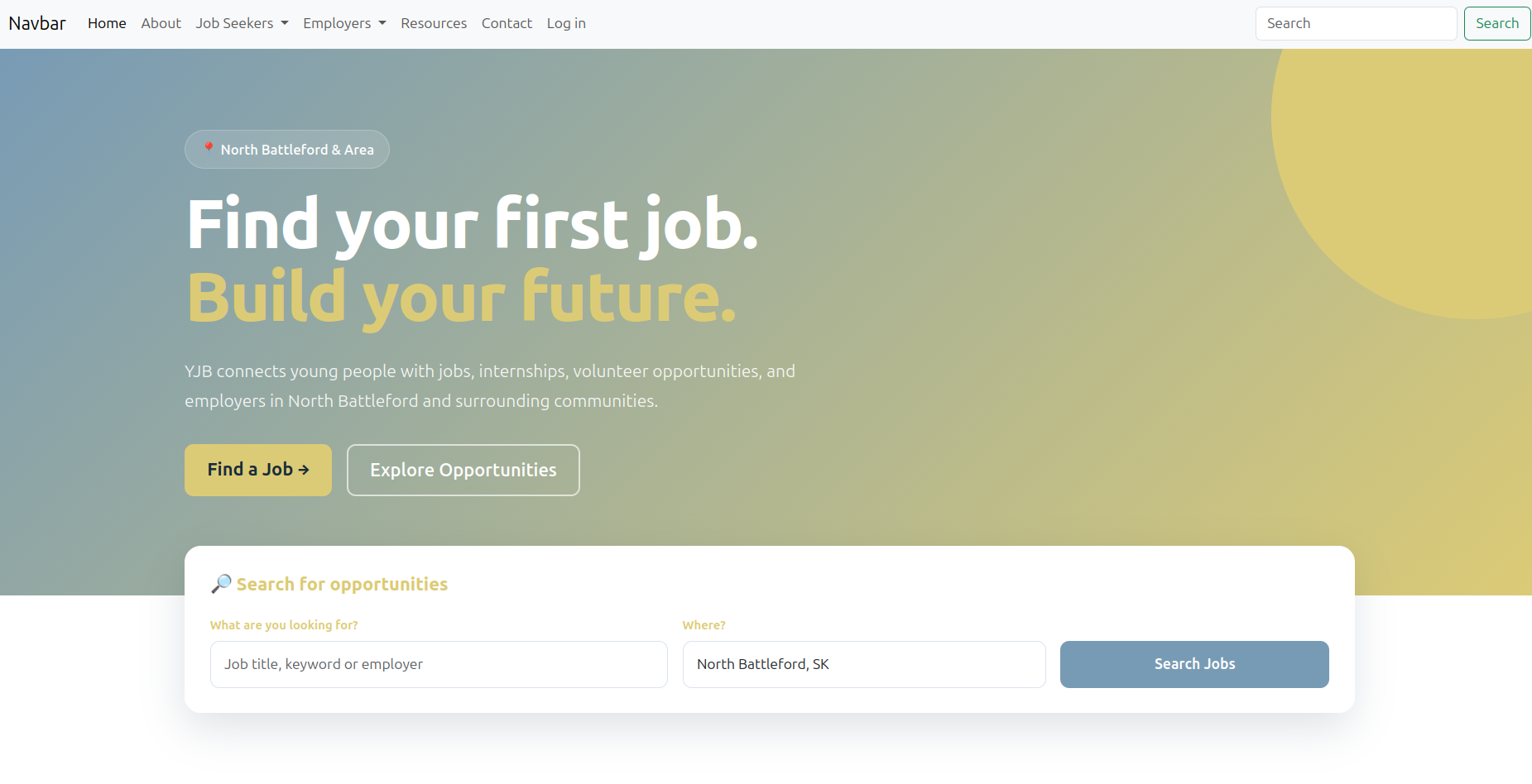Youth Job Bank homepage